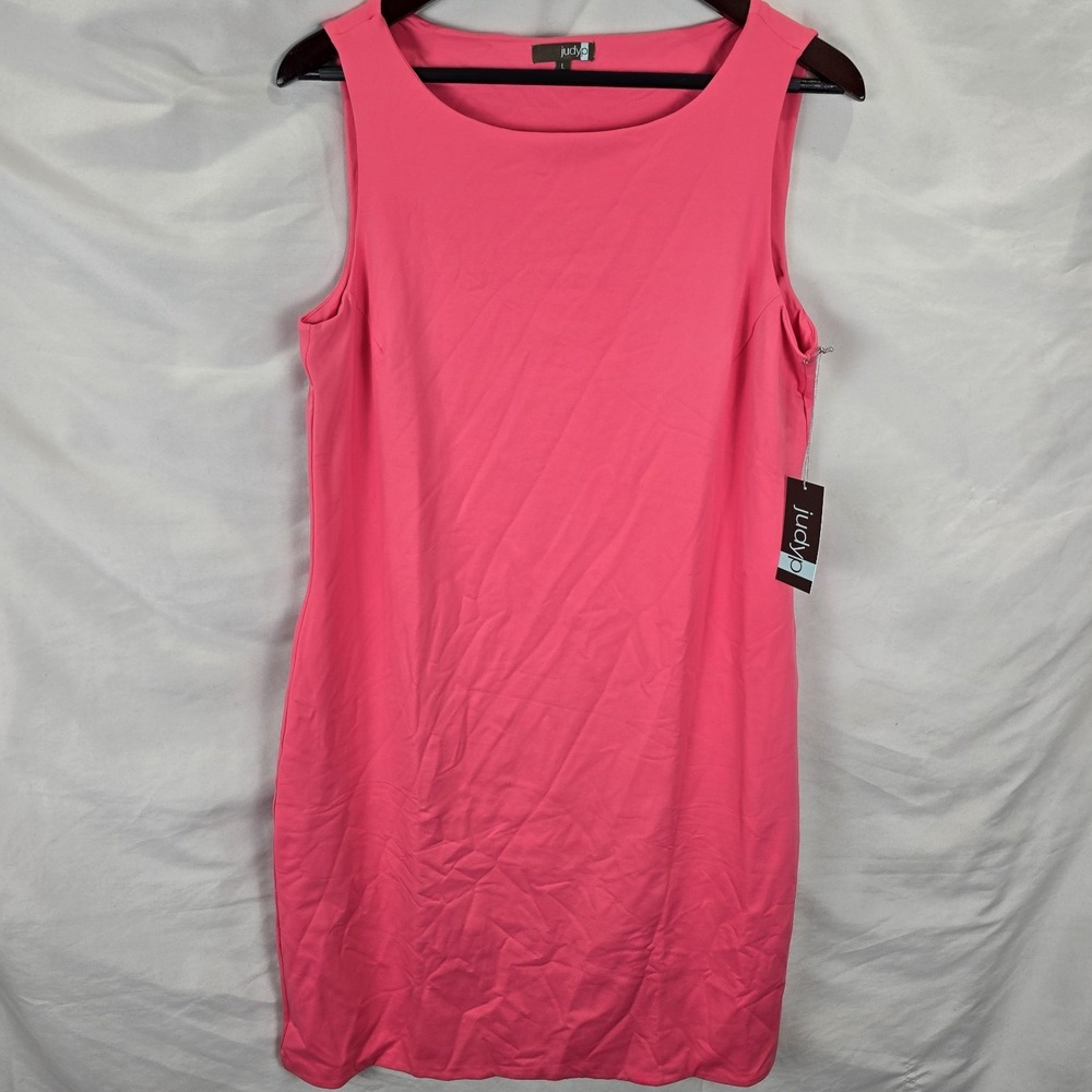JUDY P Sabrina Sheath Dress Smooth Stretch Solid Pink Sleeveless Size L  NEW‎